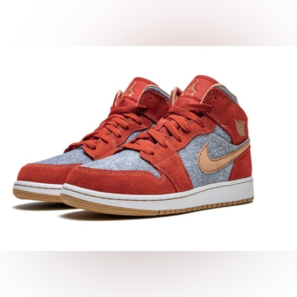 Jordan Other - AIR JORDAN 1 MID “Denim Red Suede" Youth/Mens 5.5 women’s 7 Like NEW condition